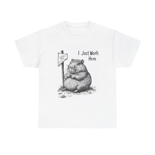 Capybara Unisex Tee, I Just Work Here T-Shirt, Office Humor Shirt, Funny Coworker Gift, Novelty Top, Animal Lover Gift, Office Party