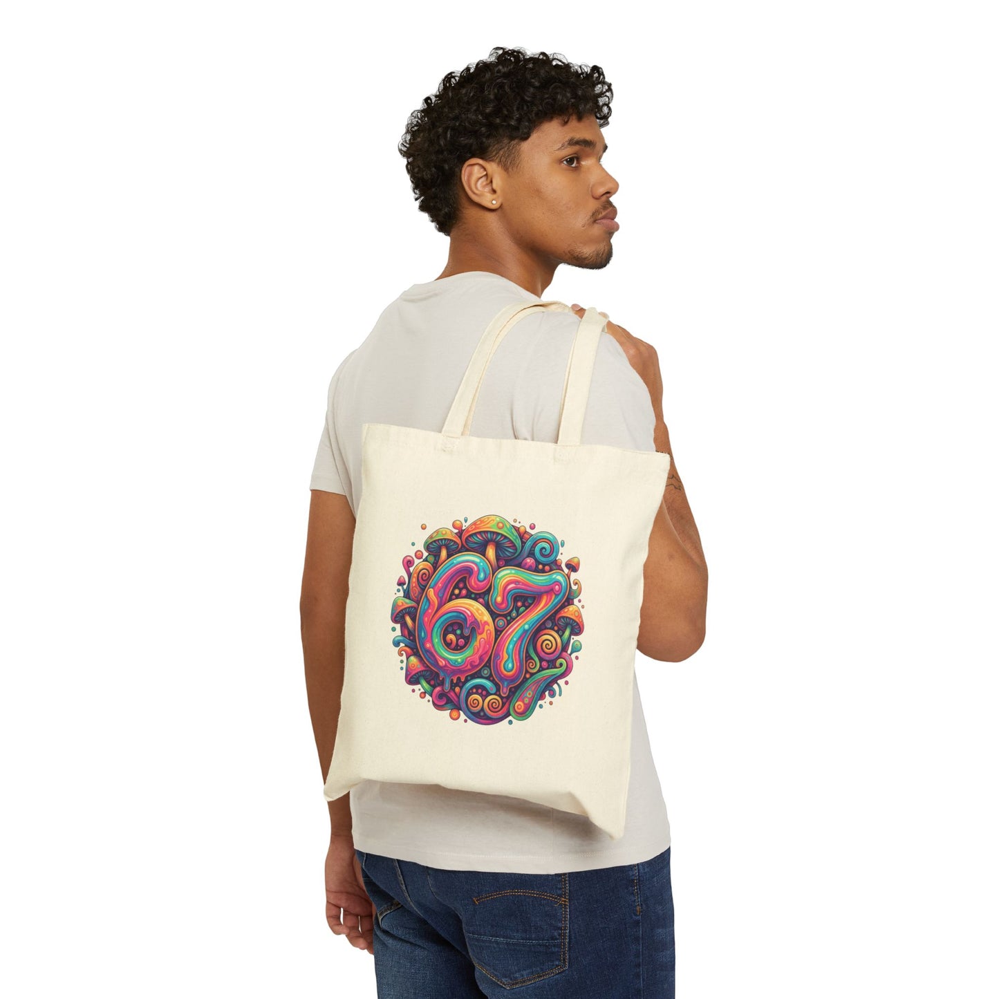 Psychedelic Mushroom Art Tote Bag - Colorful Trippy Abstract Swirls Canvas Bag