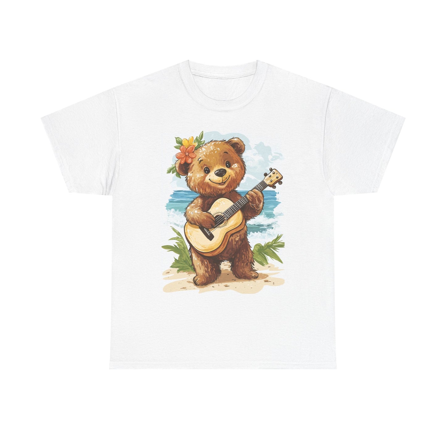 Beach Vibes Bear Unisex Tee, Cute Bear Playing Guitar Shirt, Summer Beach Graphic Tee, Music Lover Gift, Animal Lover Shirt, Unisex Cotton