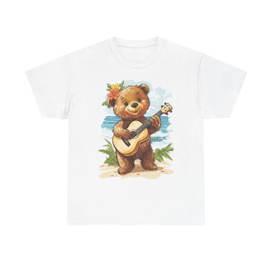 Beach Vibes Bear Unisex Tee, Cute Bear Playing Guitar Shirt, Summer Beach Graphic Tee, Music Lover Gift, Animal Lover Shirt, Unisex Cotton