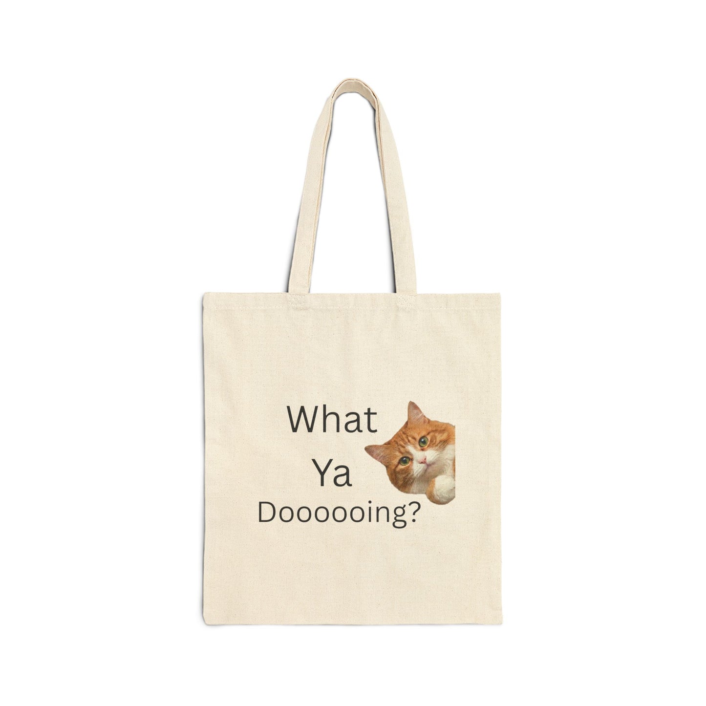 What Ya Dooooing Cat Meme Tote Bag | Funny Orange Tabby Kitten | Cute Animal Humor Canvas Bag | Gift for Cat Lovers
