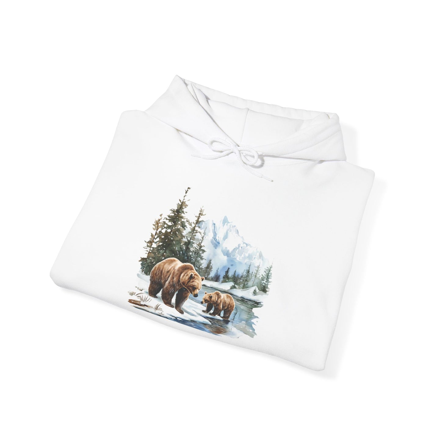 Nature Watercolor Grizzly Bears Hoodie - Outdoors Mom Baby Bear Sweatshirt, Gift for Wilderness Lovers, Forest Animal, Unisex, Bear Gift