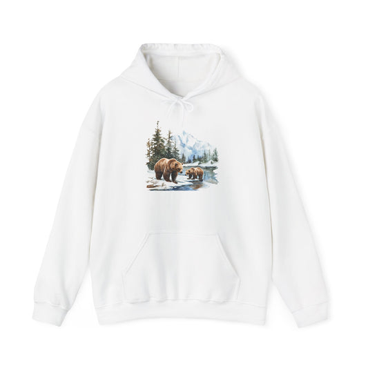 Nature Watercolor Grizzly Bears Hoodie - Outdoors Mom Baby Bear Sweatshirt, Gift for Wilderness Lovers, Forest Animal, Unisex, Bear Gift