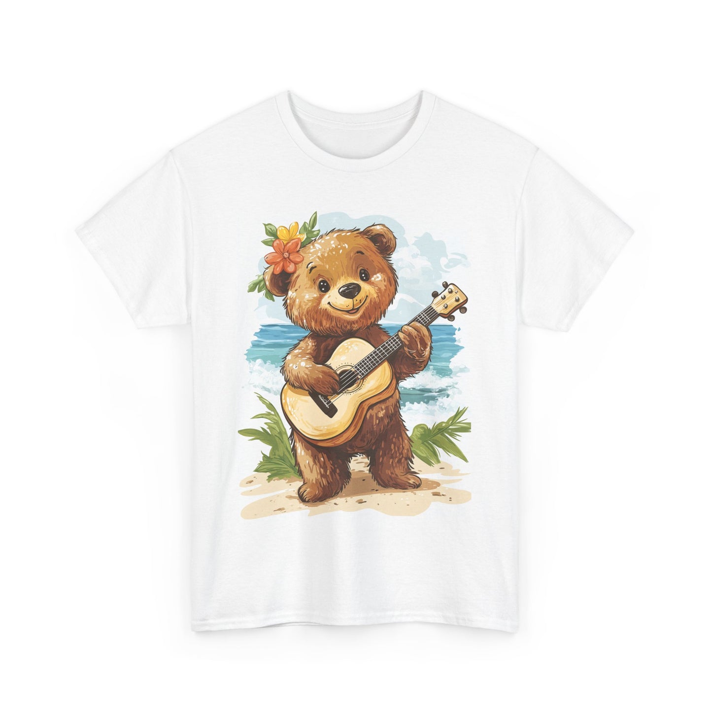 Beach Vibes Bear Unisex Tee, Cute Bear Playing Guitar Shirt, Summer Beach Graphic Tee, Music Lover Gift, Animal Lover Shirt, Unisex Cotton